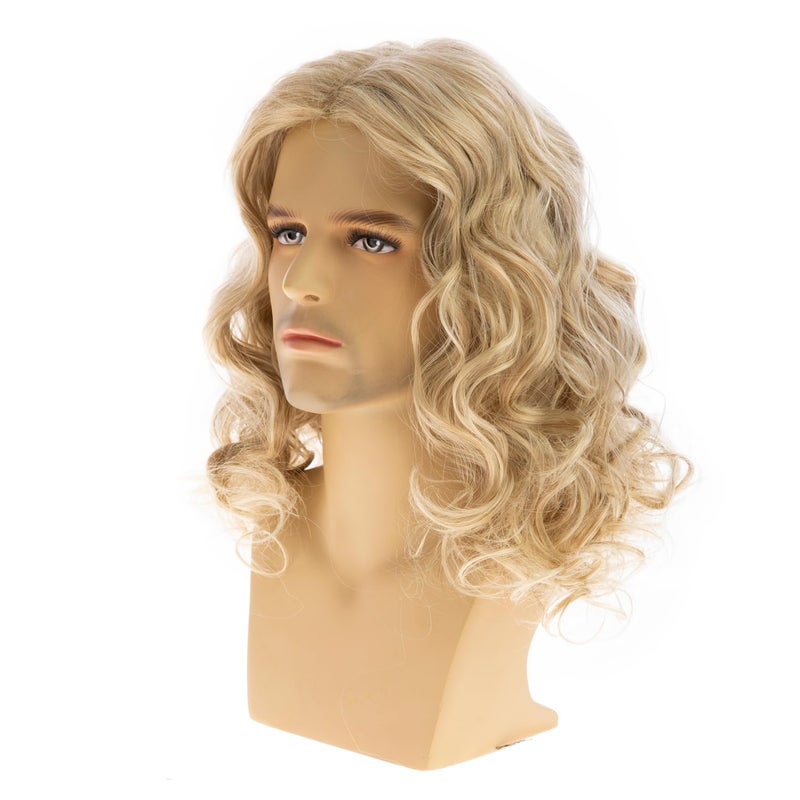 Wiwige Mens Wig Long Curly Wavy Blonde Wig for Males Halloween Cosplay Costume Synthetic Replacement Wigs - Image 3